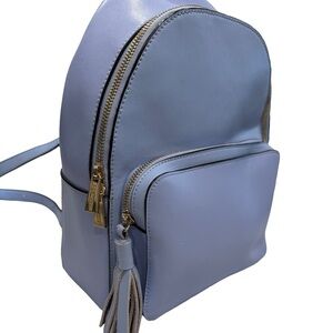 KC JAGGER Women’s Periwinkle Blue Leather Backpack, Front Zip Pocket Tassel